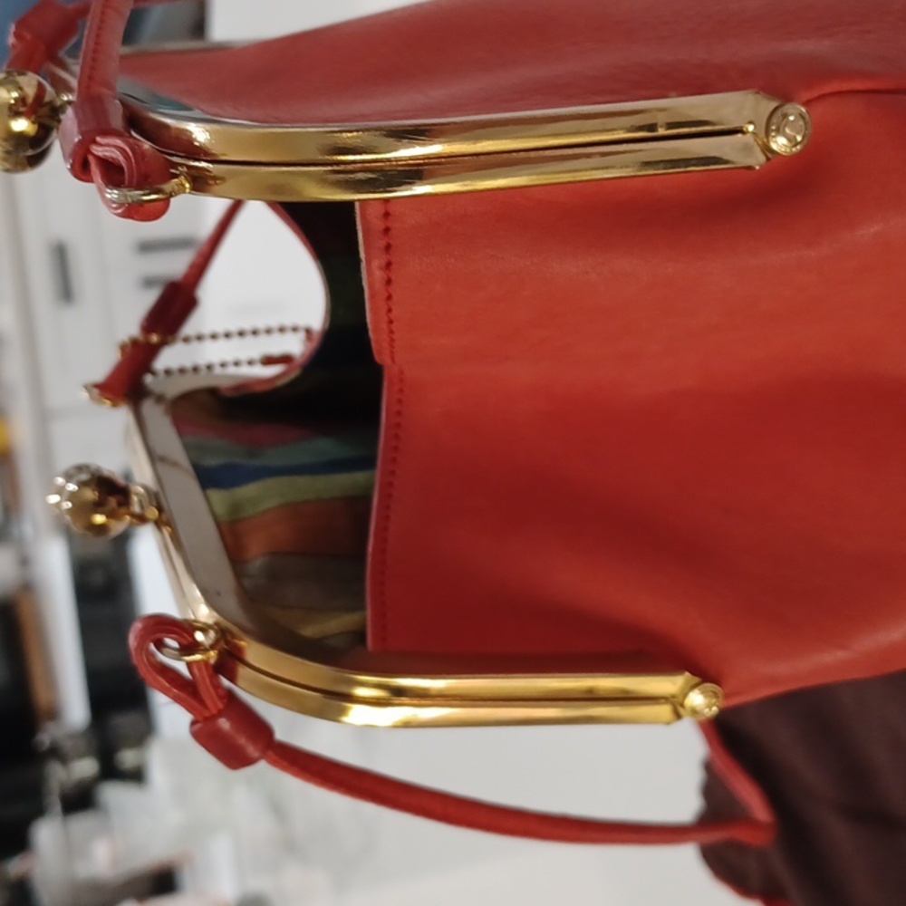 70's Bonnie Cashin Coach Kisslock Double Entry Swinger Bag Rare Zinnia(CORAL) - Picture 11 of 17